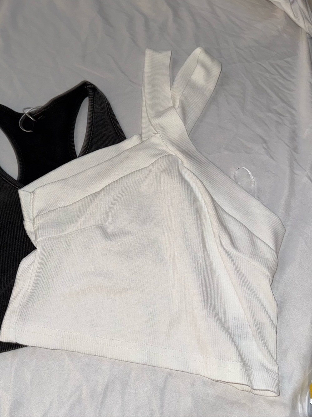 SHEIN White Ribbed Cross-Strap Crop Tank Top - Women 2 Tanks